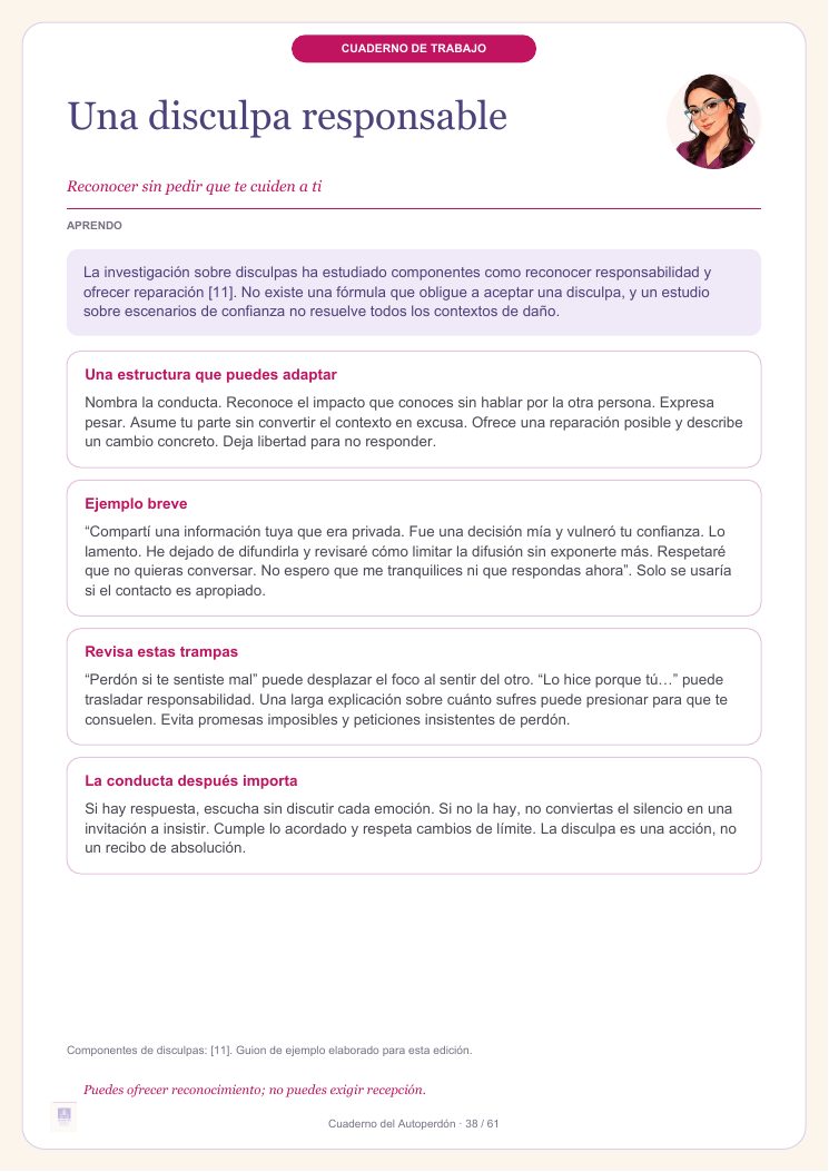 Página Una disculpa responsable