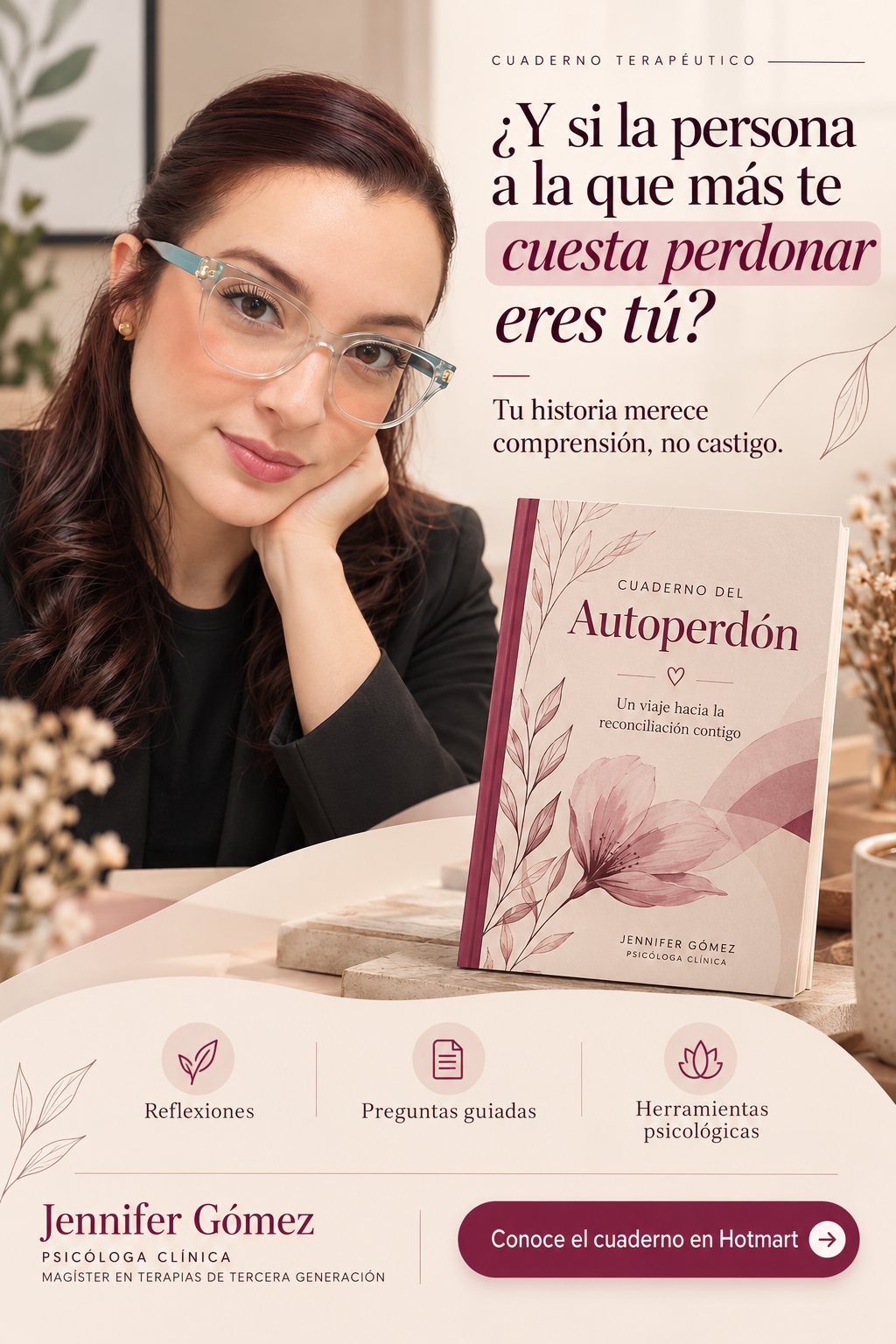 Jennifer Gómez, psicóloga, junto a Mi Cuaderno del Autoperdón: ¿Y si la persona a la que más te cuesta perdonar eres tú?